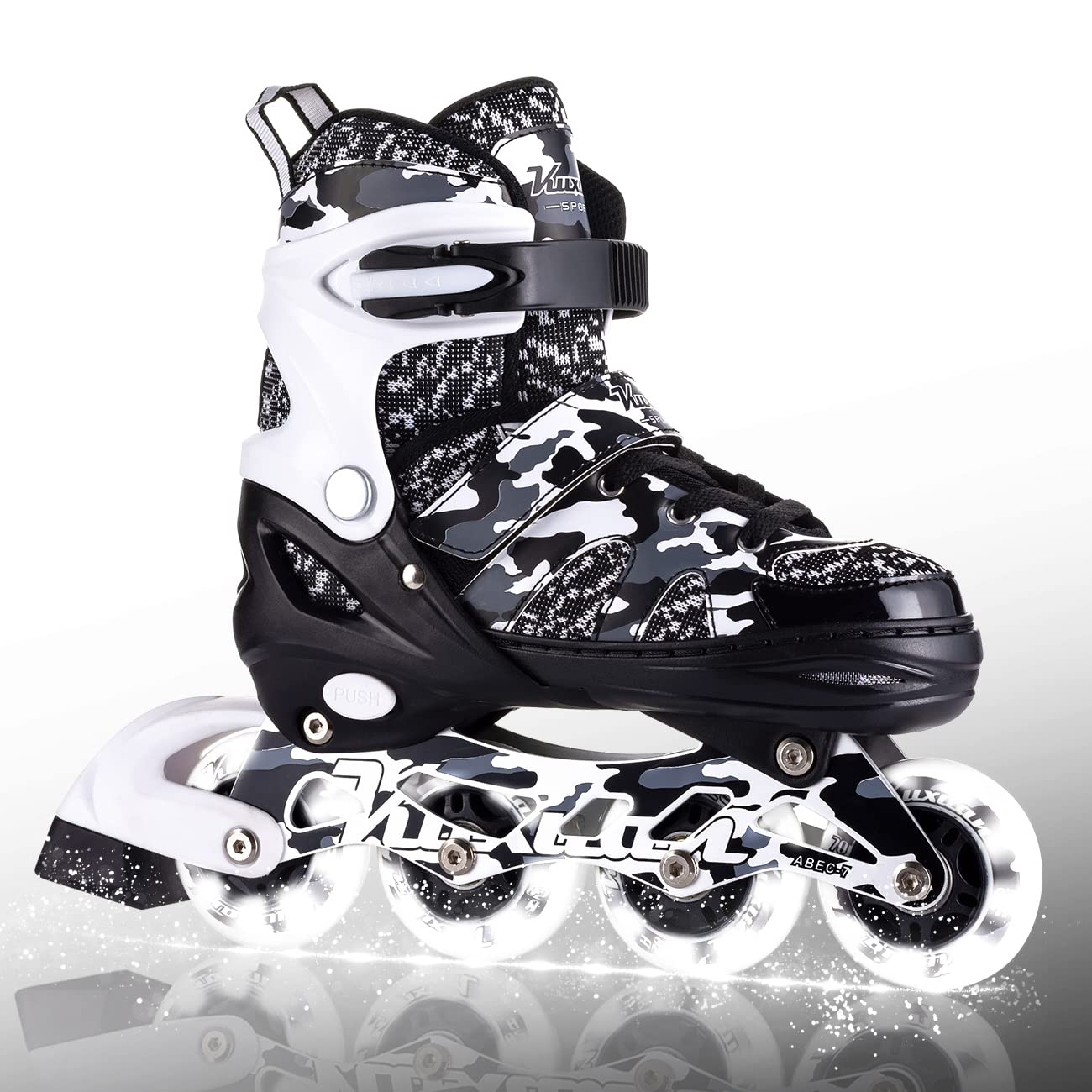 Kuxuan skates Patines Patines en línea ajustables para niños y jóvenes con ruedas completamente iluminadas Camo Patines para exteriores Patines para niñas y niños Principiantes