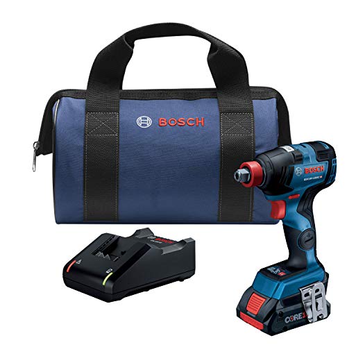 Bosch GDX18V-1800CB15 Freak 18V EC sin escobillas Connected-Ready 1/4 pulg. y 1/2 pulg. Kit de destornillador de impacto de dado / broca dos en uno con (1) batería compacta CORE18V 4.0 Ah