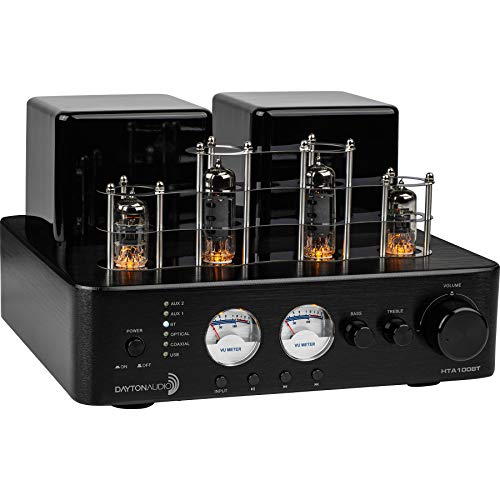 Dayton Audio Amplificador de tubo estéreo híbrido HTA100BT con Bluetooth USB Aux Phono in Sub Out 100W