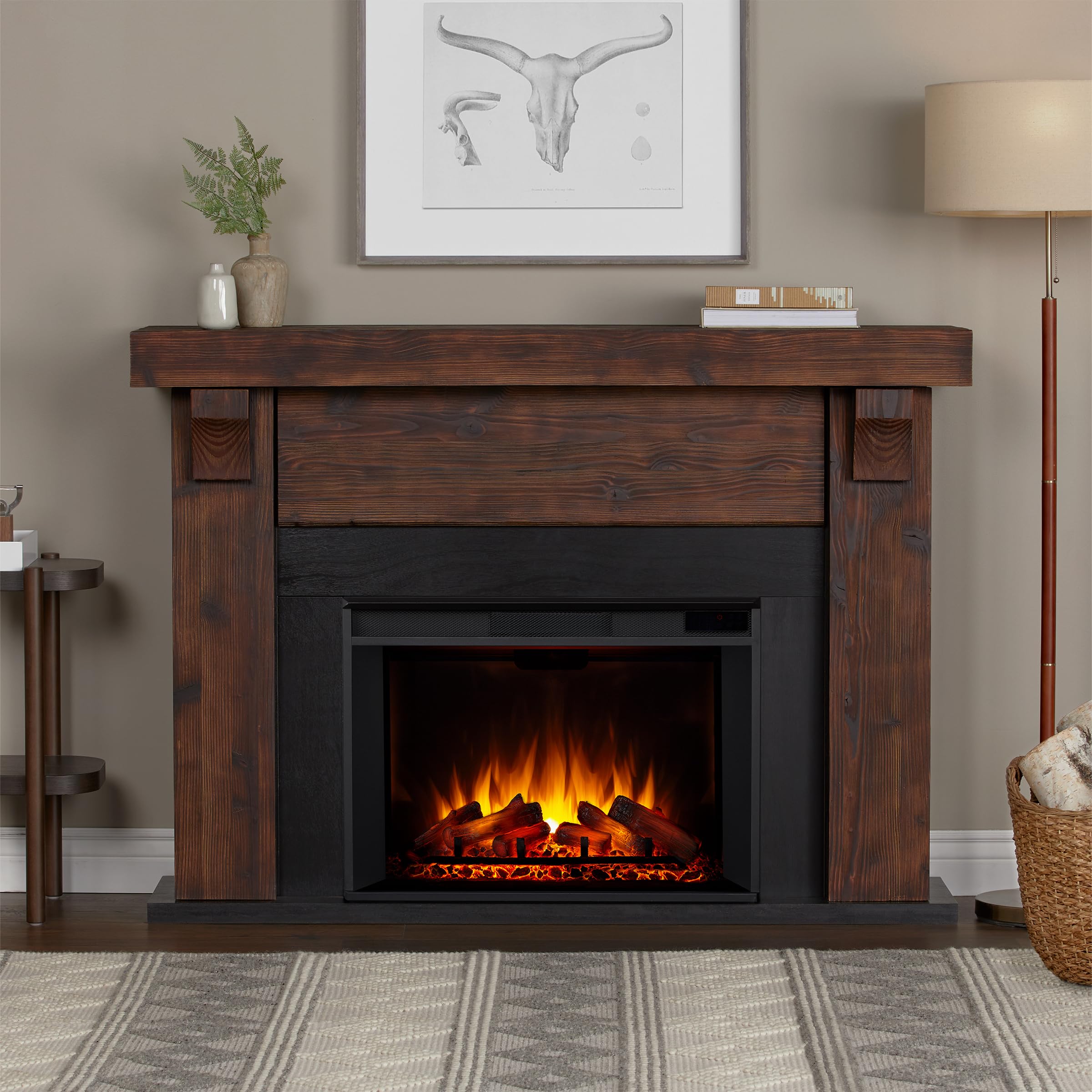 Real Flame Gunnison Grand Electric Fireplace with Remote Control - Realistic Infrared Fireplace - Traditional Brown Wood Indoor Fireplace (8700E-CHBW)