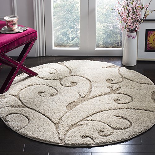 Safavieh Florida Shag Collection SG455-1113 Alfombra de área redonda con remolinos agraciados en color crema y beige (8 'de diámetro)