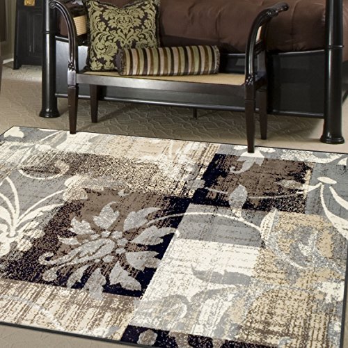 SUPERIOR Pastiche Contemporary Floral Patchwork Polipropileno Alfombra o corredor interior con respaldo de yute