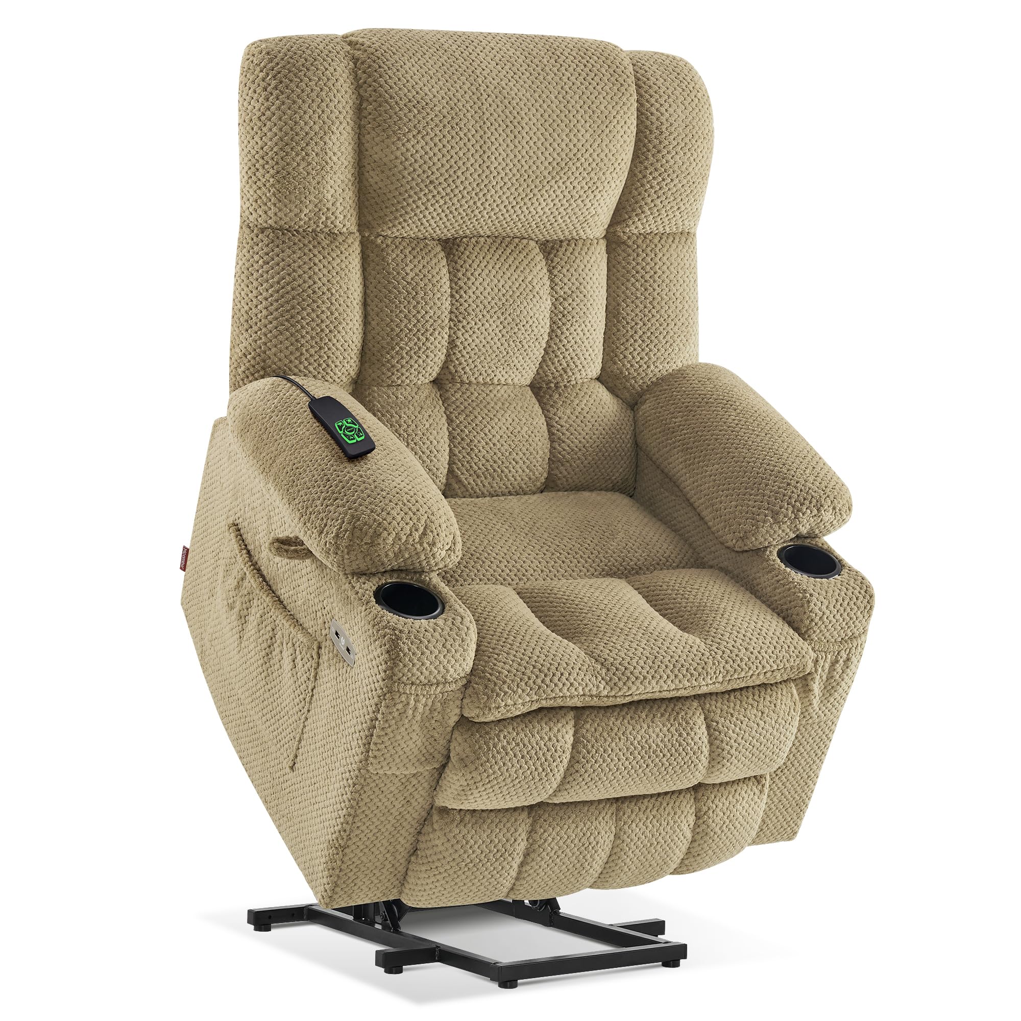 MCombo Dual Motor Power Lift Recliner Chair with Massage and Heat for Elderly People, Infinite Position, USB Ports, Cup Holders, Fabric 7890