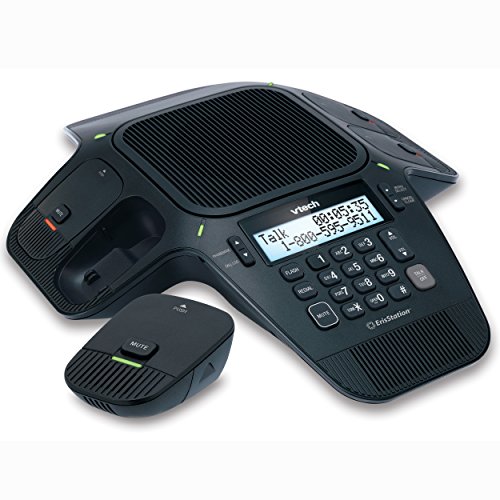 Vtech Teléfono de conferencia VCS704 ErisStation DECT 6.0 con cuatro micrófonos inalámbricos que utilizan la tecnología inalámbrica Orbitlink